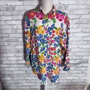 Vintage Solutions Colorful Floral Button Long Sleeve Blouse Shirt